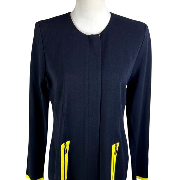 Exclusively Misook Black Knit Yellow Trim Covered Zipper Layering Jacket Blazer - Picture 7 of 11